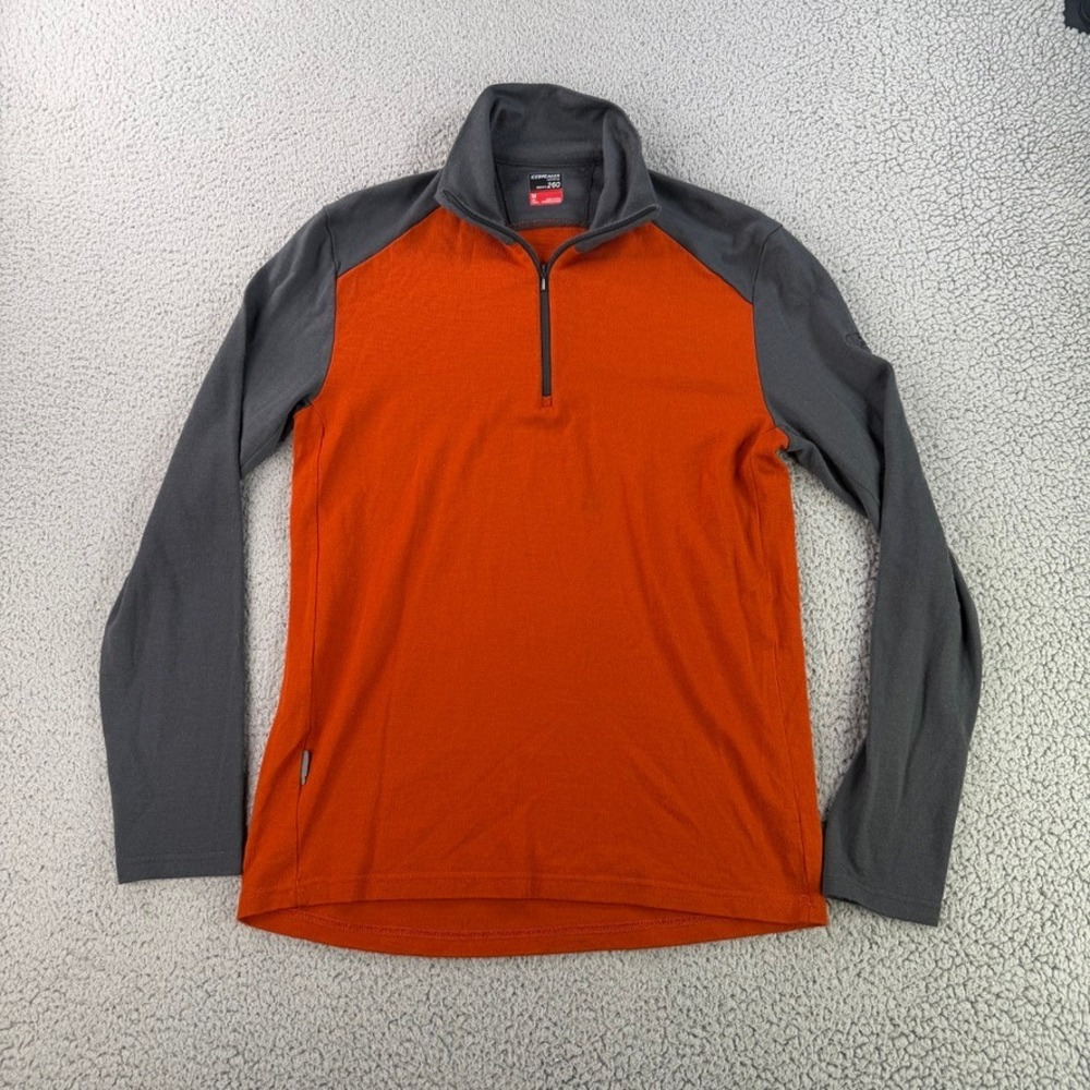 Icebreaker Quarter Zip Base Layer Mens Medium Orange Merino Wool Bodyfit 260